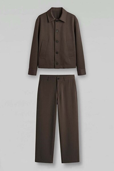 ablukaonline طقم سترة وبنطلون رجالي فاخر بقصة مريحة باللون البني الفاتح