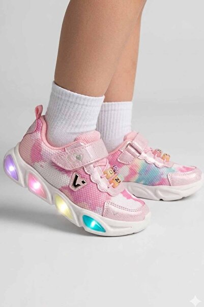 Vicco Girls' Light-Up Sneakers - Pink, Tie-Dye Patterned and Colorful Led Sol...