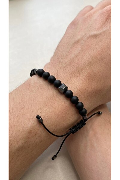 Fi Hediyelik Men's Hematite Natural Stone Lift-The-Weight Bracelet Gift for L...