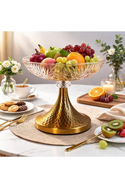Generic Luxury Crystal Fruit Serving Plate with Golden Base
