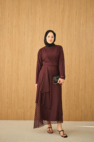 LOCCO Γυναικείο σετ φούστας με αυτοσχεδιασμένο σχέδιο, μπορντό