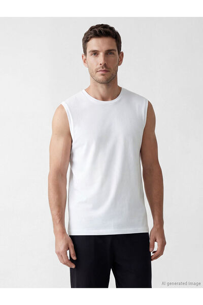 LC Waikiki White Crew Neck Combed Cotton Men's Athlete