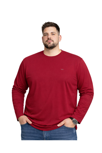 BattalModa تي شيرت رجالي مقاس كبير من القطن باللون العنابي بأكمام طويلة 3XL-4...