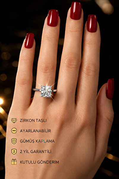 HUBANN Royal Princess Kesim Zirkon Tektaş Xuping Yüzük – 8 mm Kare Taş Ayarla...