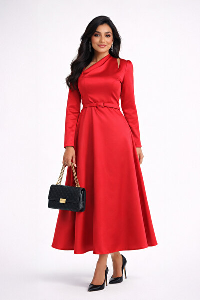 Stylish Fashion فستان من ستايلش فاشن تركي أنيق بقصة ناعمة على الصدر والكتف