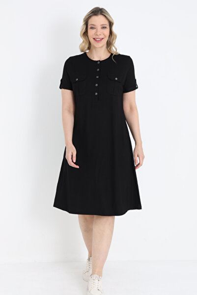 İntensive Μαύρο φόρεμα μεγάλου μεγέθους με τσέπες και κουμπιά από βισκόζη και...
