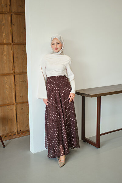 LOCCO Women's Polka Dot Detail Chiffon Skirt Brown