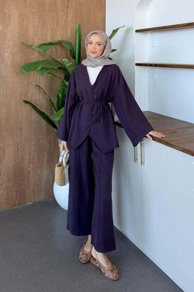 Hazamoda Σετ με κουμπιά Esra Modal σε χρώμα δαμασκηνί