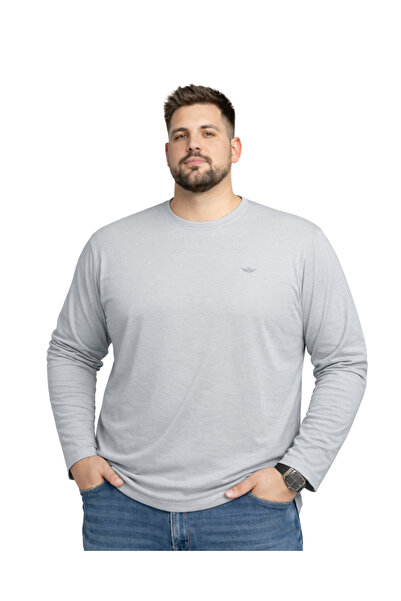 BattalModa Men's Large Size Stone Cotton Long Sleeve T-Shirt 3Xl-4Xl-5Xl-6Xl-...