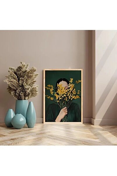 AR AJANS KANVAS TABLO Fundal verde, Vis galben, Design feminin liniștit, Tabl...