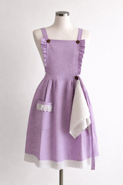 AZEQ Linen Ruffled Kitchen Apron with Pockets – Waterproof & Stain-Resistant ...