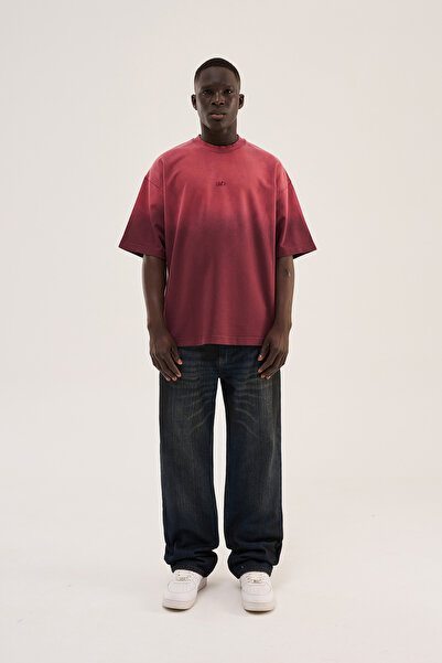 Machinist Tricou oversize pentru bărbați, cu efect degradat, vișiniu