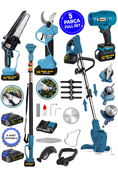 prowackers Blues W-1200 5 Li Bahçe Seti Teleskop+Makas 17 Cm Testere Hava Üfl...