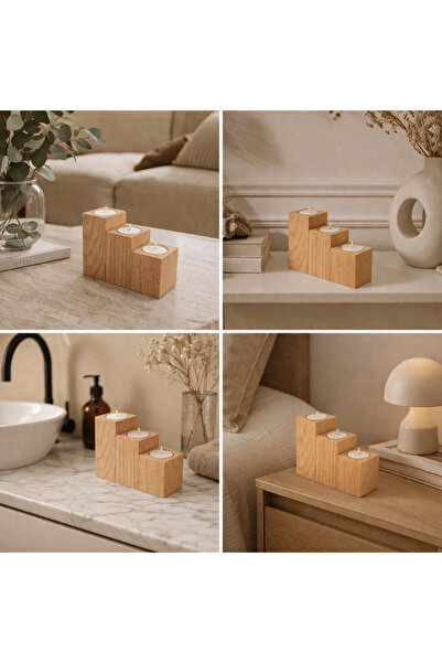 Mert Ahşap Murat Ay Ahşap Mumluk 3’lü takım