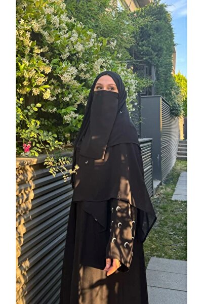 EYMAHCA Ay Nakışlı Şifon Şal ve Peçe Hafif Şık Özel Gün Tesettür Set