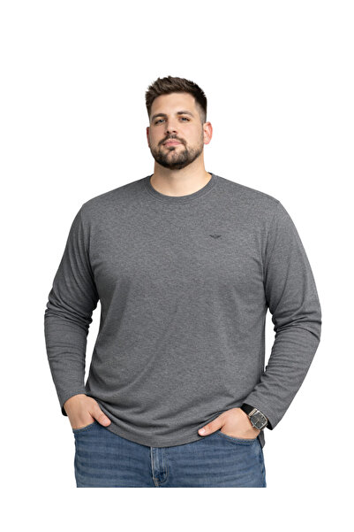 BattalModa Erkek Büyük Beden Antrasit Pamuklu Uzun Kollu Tişört 3XL-4XL-5XL-6...
