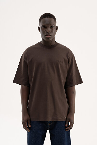 Machinist Tricou oversize Basic Interlock pentru bărbați, maro închis