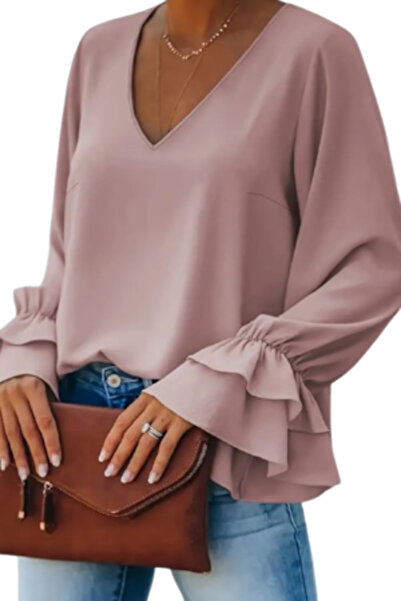 Voguet Elegant Blouse with Flowing Sleeves Pink M
