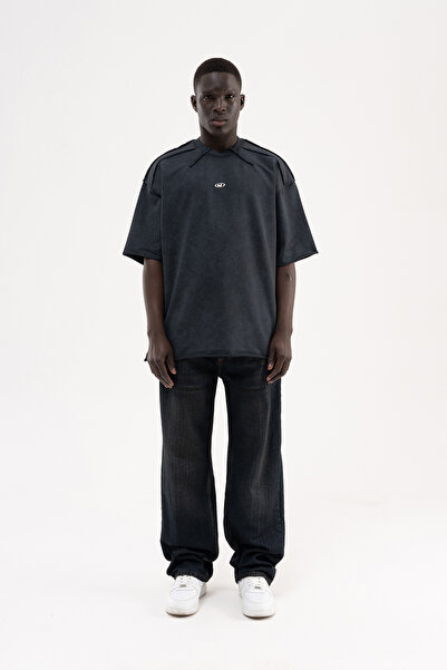 Machinist Ανδρικό μπλουζάκι με μεταλλική ετικέτα, πλενόμενο, oversized, μαύρο