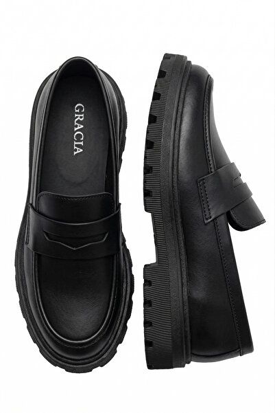ALTA GRACIA Gracia Γνήσιο Δερμάτινο Μαύρο Γυναικεία Παπούτσια Loafer Χοντρή Σ...