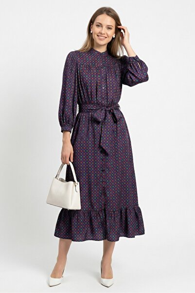 SANDRO فستان ميدي نسائي بطبعة كاملة، متعدد الألوان