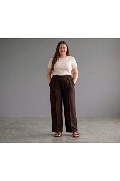 BETES Women's Large Size Crepe Fabric Elastic Waist Pocketed Lycra Wide Leg P...