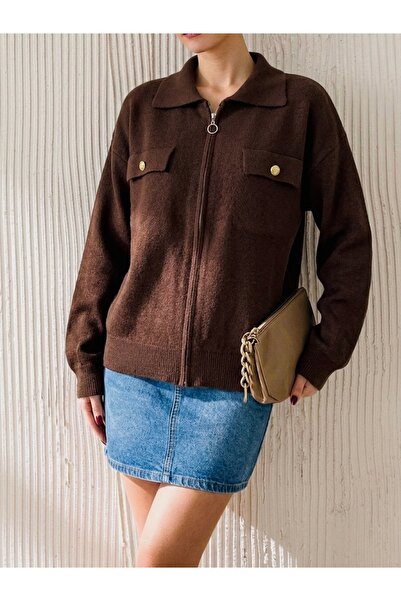 NLT Women's Zippered Beard Knitwear Cardigan -Mt-0322R2