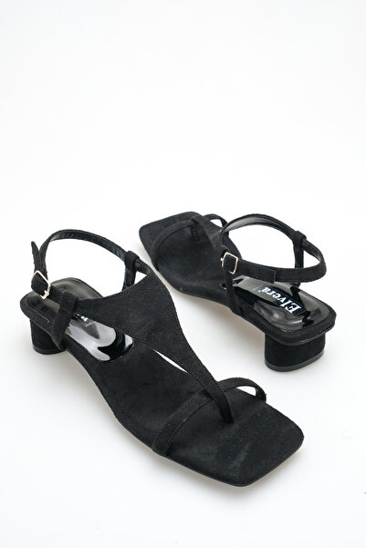 MALENTA Women's Black Suede Flip-Flop Sandals Single Strap Ankle Tie Open Bac...