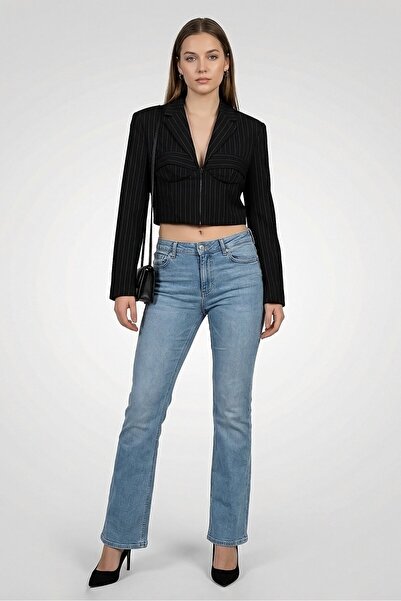 PİNKO Women Regular Fit Stripe Casual Crop Blazer, Multicolor