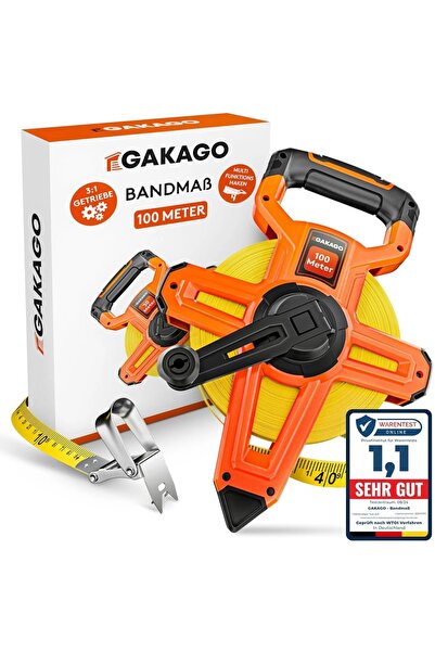 Gakago Tape Measure, plastic, orange/black, 100 m