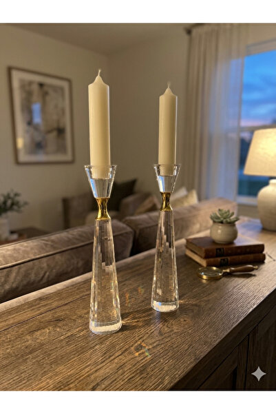 mysecrethome 2’li Kristal El Yapımı Gold Detaylı Şamdan Mumluk 30x10 cm | Dek...