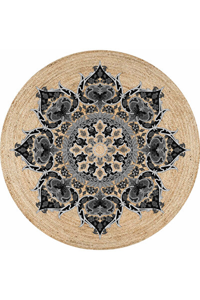 kilim home Boho 933 Gri-Negru Mandala Iută Naturală