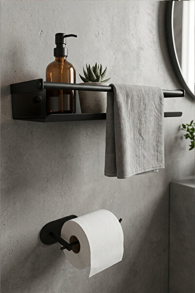 Zift Unique Paslanmaz Çelik Mat Siyah Yapışkan Montaj Banyo Rafı - Tuvalet Ka...