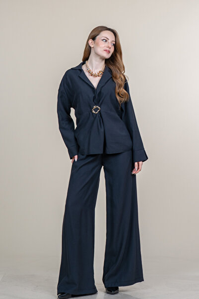 MissVina Σετ μπλούζας και παντελονιού με λεπτομέρεια καρφίτσας και κορδόνι πε...