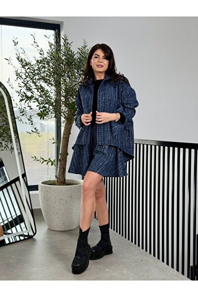 RAMONA BADESCU EXCLUSIVE Set damă 2 piese cămașă oversize și fustă mini tip tweed – outfit elegant casual modern