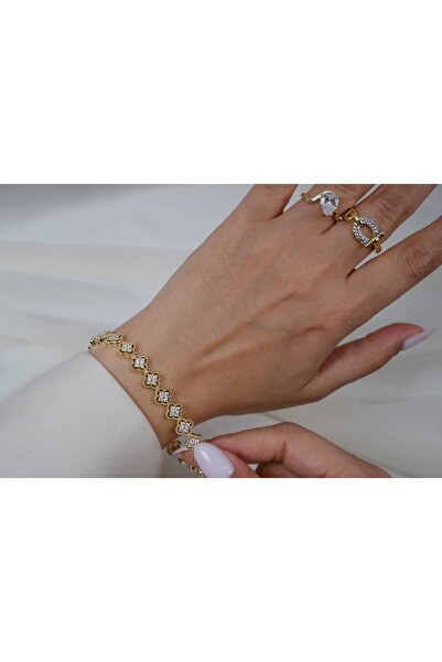 ATELİER TUĞBA BLK359 ALTIN KAPLAMA YONCA MODEL ZİRKON TAŞLI GOLD BİLEKLİK (17...