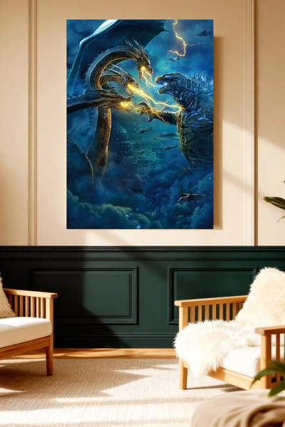 Mushen Studio Godzilla Kralj Ghidorah Olujna Bitka Grad Bezramna Slika na Platnu
