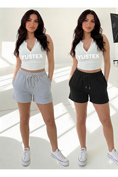 CAONNES 2-Pack Women's Shorts Set - Black and Gray High-Waisted No-Show Overs...