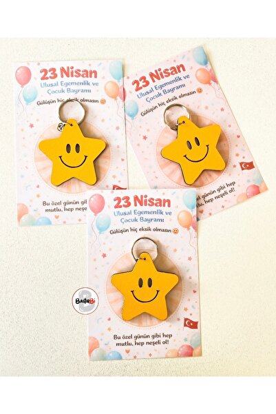 BastirBi 23 Nisan Ahşap El Boyaması Yıldız Anahtarlık – Çocuk Bayramı Hediyel...
