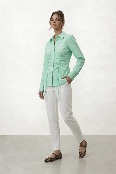 VAGGON Drawstring Detailed Front Tie Shirt