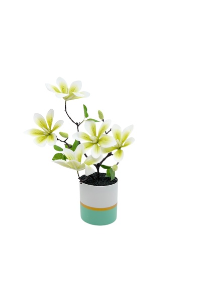 AFO Τεχνητή Πλαστική Γλάστρα Μονόσυρτη Μανόλια Πράσινο Λευκό