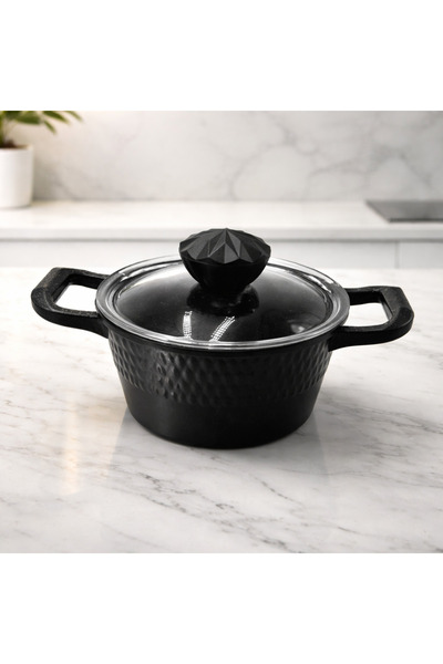 Rivorn Cvs Cast Granite Deep Pot 18 cm Oven Safe with Diamond Lid and Handle