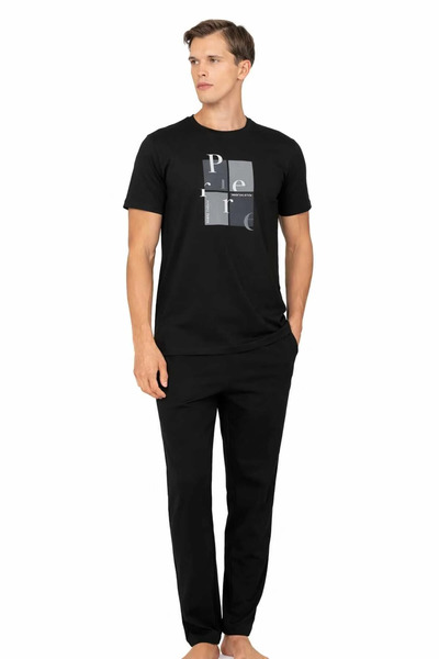 Pierre Cardin Men's 2-Piece Crew Neck Black Pajama Set 026Pc.Ze6Ta1G.R.Ou2P6.Km