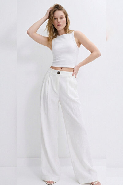 The Champ Clothing Women's Verona Trousers White – High Waist, Pleated Wide L...