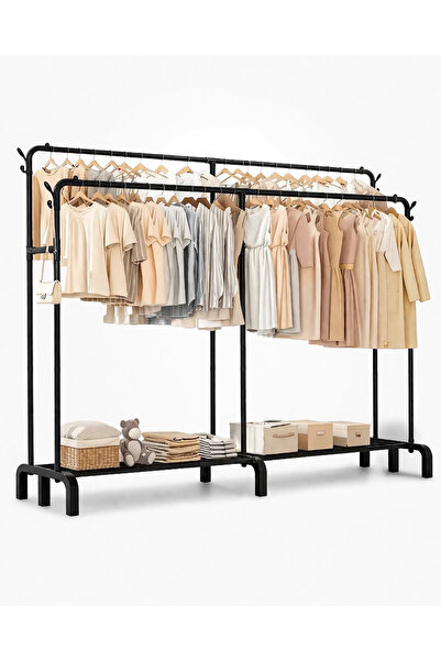 DEEBCO Suport Haine Reglabil cu 2 Bare + Raft Depozitare – Organizator Metali...