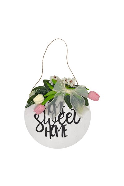 AFO Ανθοσύνθεση σε Στρογγυλή Ξύλινη Βάση Σπίτι Αγαπημένο Σπίτι Ροζ