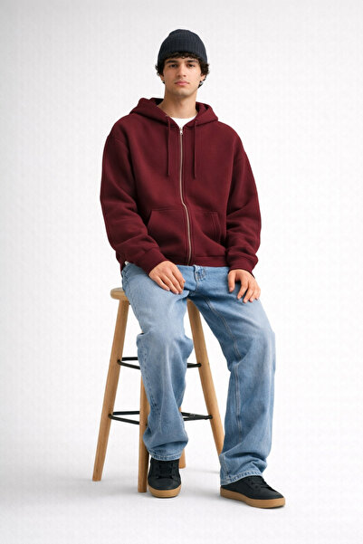 YAKAMEL Erkek Oversize Bol Kapşonul Cepli Hoodie Hırka