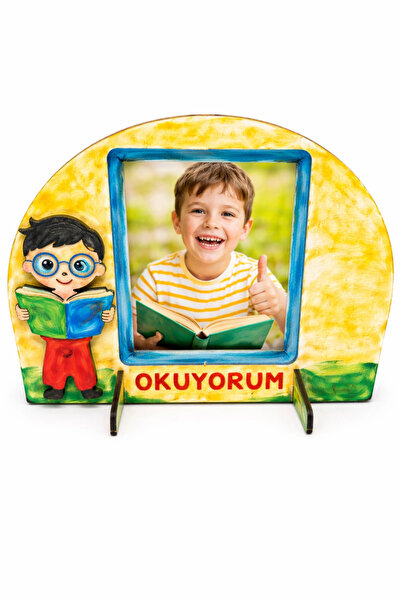 toptanetkinlikboyama Erkek Çocuk Okuyorum Çerçeve Boyama Seti | Çocuklar İçin Ahşap Boyama Etkinlik Ürünü | MDF Fotoğraf