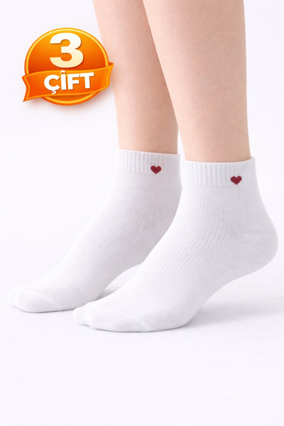 Saria Moda 3 Pairs of White Derby Cotton Heart Socks