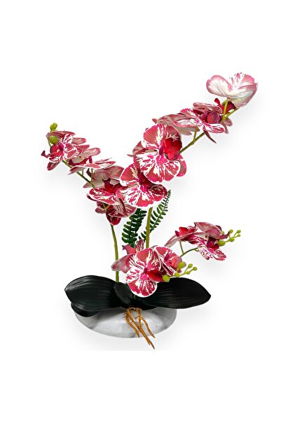 AFO Γλάστρα με 4 σύρματα, Τεχνητή Ορχιδέα σε Γλάστρα με Εφέ Μαρμάρου - Λευκό ...